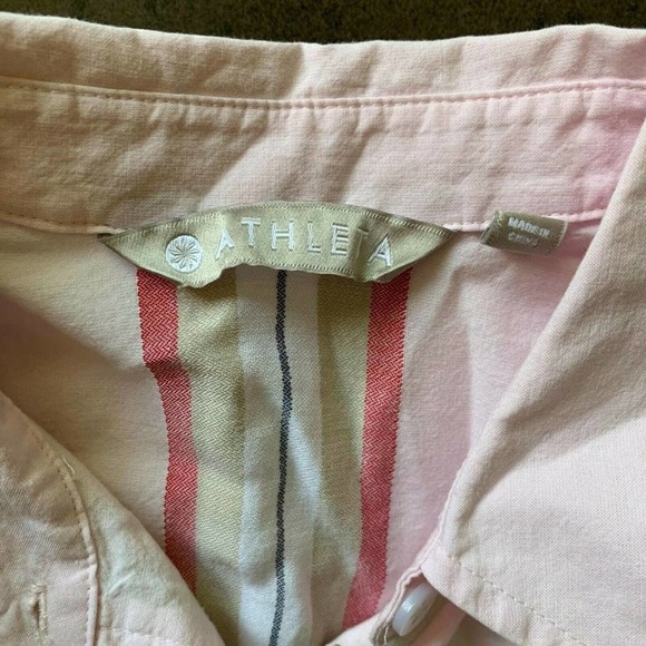 Athleta Blouse Button Down Top Shirt collared Lightweight Blush Pink Sz XXS - Picture 3 of 10